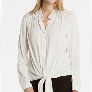 Karen Kane NWT Crystal Embellished Tie Front White Sparkly Blouse Size XL